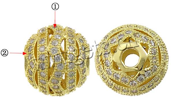 Cubic Zirconia Micro Pave Brass Beads, Round, plated, micro pave 112 pcs cubic zirconia & hollow, more colors for choice, 11x12mm, Hole:Approx 3mm, Sold By PC
