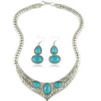Fashion Zinc Alloy Jewelry Sets, earring & necklace, with Resin, antique silver color plated lead & cadmium free  Approx 17 Inch 