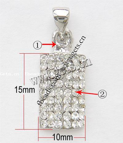 Zinc Alloy Rhinestone Pendants, Rectangle, plated, with rhinestone, more colors for choice, cadmium free, 15x10x3mm, Sold By PC