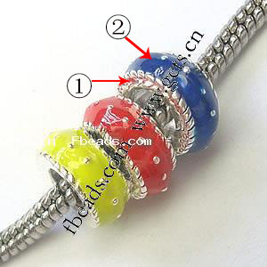 Émail Zinc Alloy European Beads, alliage de zinc, rondelle, Placage, sans filetage & émail & grand trou, plus de couleurs à choisir, 12x5mm, Vendu par PC