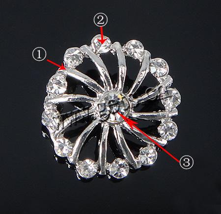 Zinc Alloy Shank Button, with rhinestone, more colors for choice, 15x15mm, Hole:Approx 1.5mm, Sold By PC