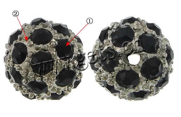 Perles strass en alliage de zinc, Rond, Plaqué de couleur d'argent, Personnalisé & avec strass, sans cadmium, 12mm, Trou:Environ 2mm, Vendu par PC