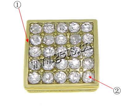 Zinc Alloy Slide Charm, Square, plated, Customized & with rhinestone, more colors for choice, 12.5x12.5x6mm, Hole:Approx 7.5x2.5mm, Sold By PC