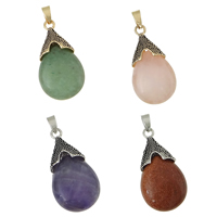 Gemstone Pendantifs en laiton, pierre gemme, avec laiton, larme, styles différents pour le choix & noircir Environ Vendu par PC