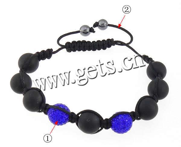 Hematite Woven Ball Bracelets, Nylon Cord, with Rhinestone Clay Pave Bead & Hematite, with 98 pcs rhinestone & adjustable, more colors for choice, 12mm, 8mm, Length:Approx 8-12 Inch, Sold By Strand
