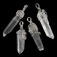 Clear Quartz Pendant, with Brass, Icicle, platinum color plated, clear, 9-16x45-70mm Approx 4mm 