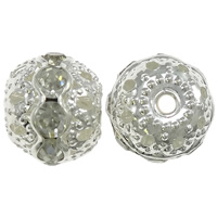 Ball Rhinestone Spacer, Brass, Round, plated, with A grade rhinestone & hollow 10mm Approx 2mm 