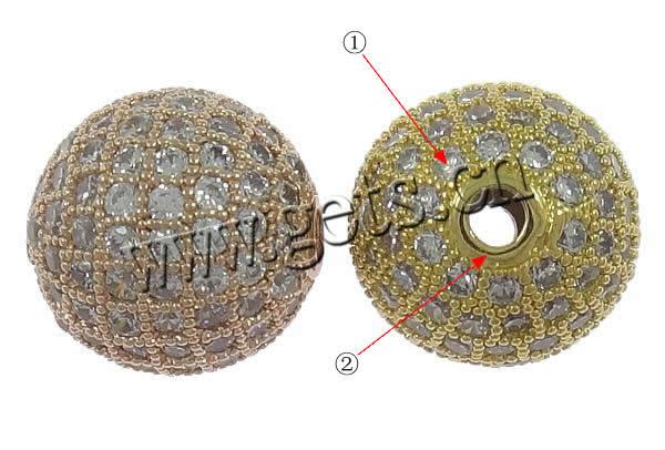 Cubic Zirconia Micro Pave Brass Beads, Round, plated, micro pave cubic zirconia, more colors for choice, 10mm, Hole:Approx 1.5mm, Sold By PC
