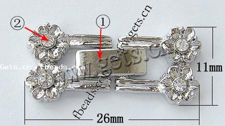 Zinc Alloy Watch Band Clasp, Flower, plated, with rhinestone, more colors for choice, nickel, lead & cadmium free, 26x11x3mm, Hole:Approx 1mm, Sold By PC