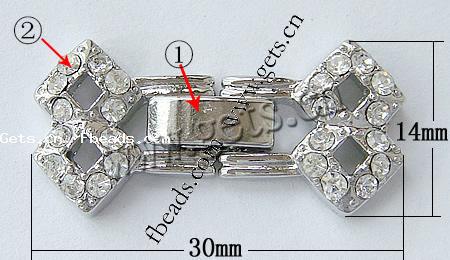 Zinc Alloy Watch Band Clasp, plated, with rhinestone, more colors for choice, nickel, lead & cadmium free, 30x14x4mm, Hole:Approx 1mm, Sold By PC