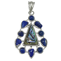 Natural Lapis Lazuli Pendant, with Abalone Shell & Brass, Teardrop, platinum color plated Approx 