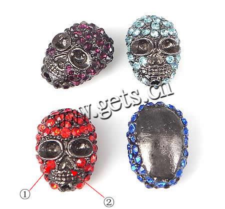 Rhinestone Zinc Alloy Beads, Skull, plated, more colors for choice, 12.5x17.5x10mm, Hole:Approx 2mm, Sold By PC