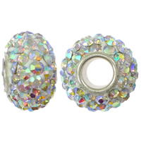 Rhinestone European Beads, Rhinestone Clay Pave, Rondelle, sterling silver single core without troll Approx 4.5mm 