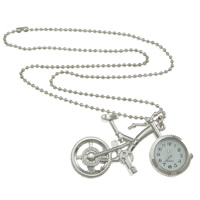Uhr-Halskette, Zinklegierung, mit Glas, Fahrrad, Platinfarbe platiniert, Kugelkette, 66x36x22, Länge:ca. 23 ZollInch, verkauft von Strang