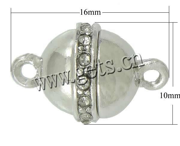 Zinc Alloy Magnetic Clasp, Round, plated, Customized & with rhinestone & single-strand, more colors for choice, cadmium free, 16x10x10mm, Hole:Approx 2mm, Sold By PC
