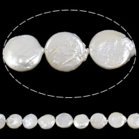Бусины из искусственного пресноводного жемчуга в форме монеты, Пресноводные жемчуги, Плоская форма, натуральный, белый, 16-24mm, отверстие:Приблизительно 0.8mm, длина:15.7 дюймовый, продается Strand