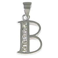 Sterling Silver Letter Pendants, 925 Sterling Silver, Letter B, plated, micro pave cubic zirconia Approx 3.5mm 