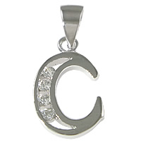Sterling Silver Letter Pendants, 925 Sterling Silver, Letter C, plated, micro pave cubic zirconia Approx 3.5mm 
