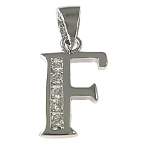 Sterling Silver Letter Pendants, 925 Sterling Silver, Letter F, plated, micro pave cubic zirconia Approx 3.5mm 