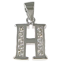Sterling Silver Letter Pendants, 925 Sterling Silver, Letter H, plated, micro pave cubic zirconia Approx 3.8mm 