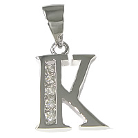 Sterling Silver Letter Pendants, 925 Sterling Silver, Letter K, plated, micro pave cubic zirconia Approx 3.5mm 