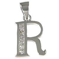 Sterling Silver Letter Pendants, 925 Sterling Silver, Letter R, plated, micro pave cubic zirconia Approx 3.5mm 