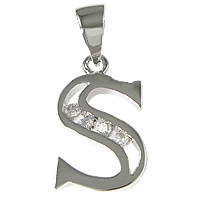 Sterling Silver Letter Pendants, 925 Sterling Silver, Letter S, plated, micro pave cubic zirconia Approx 3.5mm 