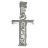 Sterling Silver Letter Pendants, 925 Sterling Silver, Letter T, plated, micro pave cubic zirconia Approx 3.5mm 