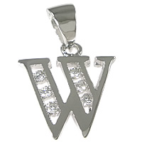 Sterling Silver Letter Pendants, 925 Sterling Silver, Letter W, plated, micro pave cubic zirconia Approx 3.5mm 
