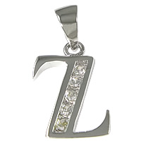 Sterling Silver Letter Pendants, 925 Sterling Silver, Letter Z, plated, micro pave cubic zirconia Approx 3.5mm 