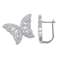 Cubic Zirconia Micro Pave Sterling Silver Earring, 925 Sterling Silver, Butterfly, plated, micro pave cubic zirconia 