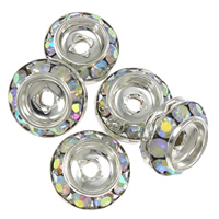 Rondelle Rhinestone Spacer, with Brass, Flat Round, plated, with rhinestone Approx 3mm 