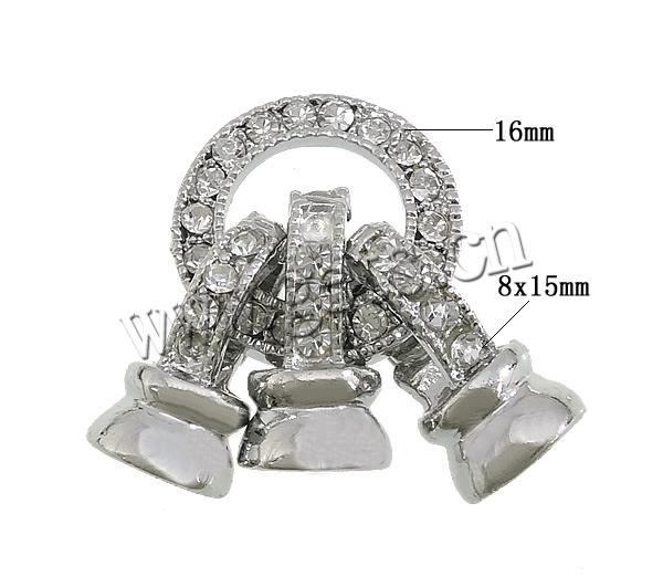 Zinc Alloy Fold Over Clasp, plated, Customized & with rhinestone, more colors for choice, 8x15x8mm, 16x3mm, Hole:Approx 6.5mm, Sold By PC