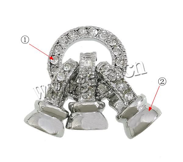 Zinc Alloy Fold Over Clasp, plated, Customized & with rhinestone, more colors for choice, 8x15x8mm, 16x3mm, Hole:Approx 6.5mm, Sold By PC