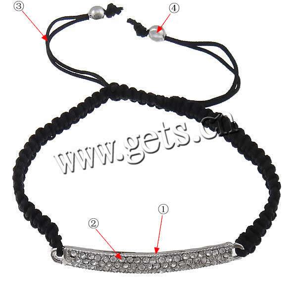 Zinc Alloy Woven Ball Bracelets, with Nylon Cord & Brass, platinum color plated, Customized & with rhinestone, more colors for choice, 46x5x3mm, 6mm, 5mm, Length:7-11 Inch, Sold By Strand