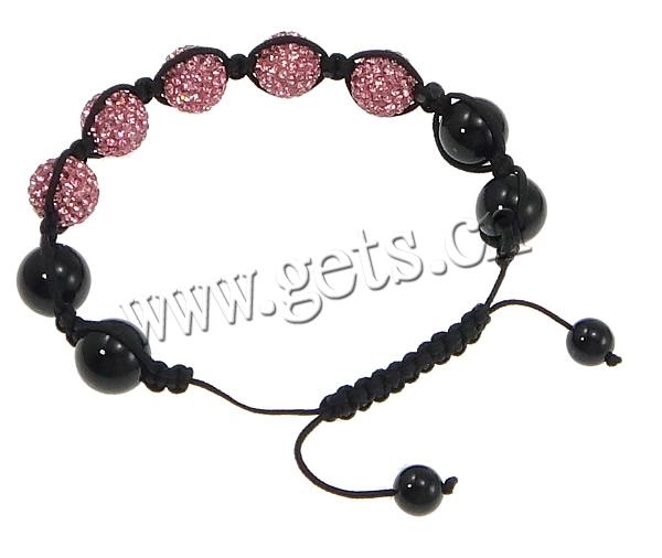Rhinestone Woven Ball Bracelets, Rhinestone Clay Pave, with Nylon Cord & Black Agate, more colors for choice, Length:8-12 Inch, Sold By Strand