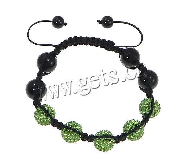 Rhinestone Woven Ball Bracelets, Rhinestone Clay Pave, with Nylon Cord & Black Agate, more colors for choice, Length:8-12 Inch, Sold By Strand