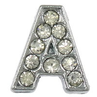 Zinc Alloy Letter Slide Charm, Letter A, platinum color plated, with rhinestone, nickel, lead & cadmium free Approx 