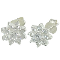 Sterling Silver Cubic Zirconia Earring, 925 Sterling Silver, with Cubic Zirconia, sterling silver post pin, Flower, plated 