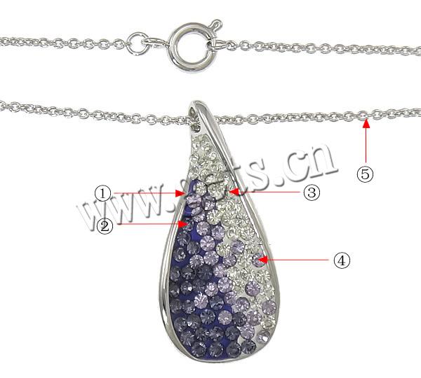 Rhinestone Brass Necklace, with Rhinestone Clay Pave, Teardrop, plated, with 79 pcs rhinestone & oval chain, more colors for choice, lead & cadmium free, 14x30x3mm, Length:Approx 18 Inch, Sold By Strand
