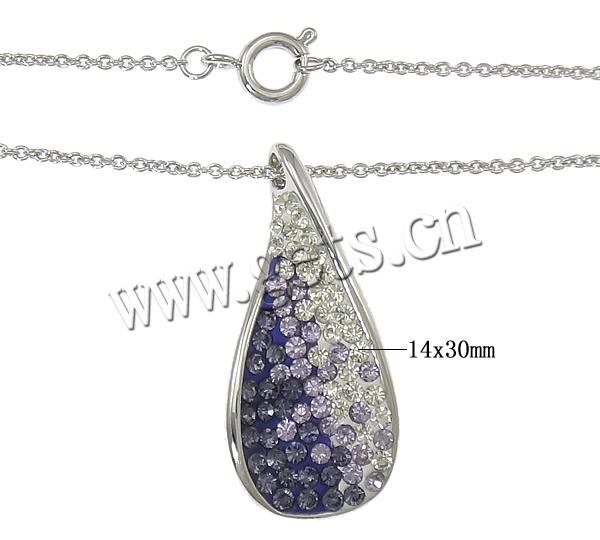 Rhinestone Brass Necklace, with Rhinestone Clay Pave, Teardrop, plated, with 79 pcs rhinestone & oval chain, more colors for choice, lead & cadmium free, 14x30x3mm, Length:Approx 18 Inch, Sold By Strand