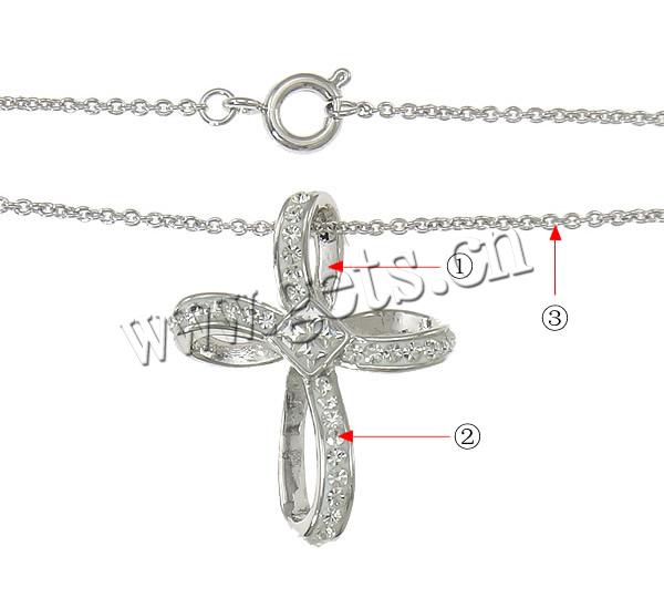 Harz Messing Halskette, mit Ton, Kreuz, plattiert, mit 31 Stück Strass & Oval-Kette, keine, frei von Blei & Kadmium, 25x30x7mm, Länge:ca. 18 ZollInch, verkauft von Strang
