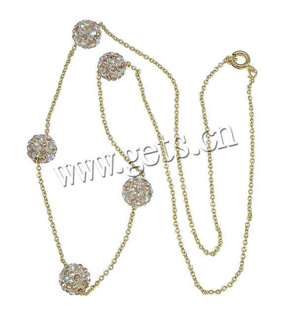 Rhinestone Brass Necklace, with Rhinestone Clay Pave Bead, plated, with 50 pcs rhinestone, more colors for choice, lead & cadmium free, 8mm, 1.5x1.2x0.3mm, Length:Approx 18 Inch, Sold By Strand