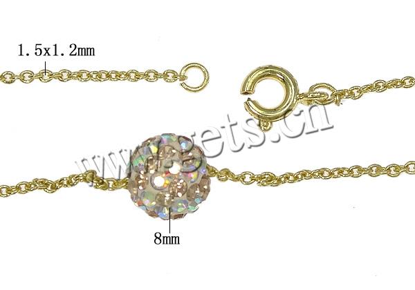 Harz Messing Halskette, mit Strass Ton befestigte Perelen, plattiert, mit 50 Stück Strass, keine, frei von Blei & Kadmium, 8mm, 1.5x1.2x0.3mm, Länge:ca. 18 ZollInch, verkauft von Strang