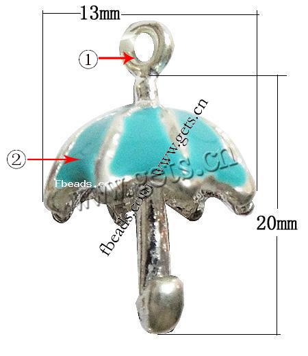 Zinc Alloy Tool Pendants, Umbrella, plated, enamel, more colors for choice, 20x13x13mm, Hole:Approx 1mm, Sold By PC
