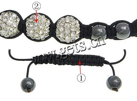 Zinc Alloy Woven Ball Bracelets, with Wax Cord & Hematite, handmade, Customized & with A grade rhinestone, more colors for choice, 9mm, 6mm, Length:Approx 6.5-12 Inch, Sold By Strand
