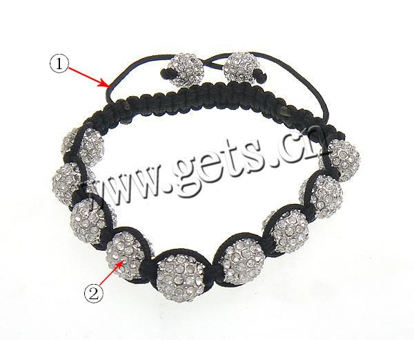 Zinc Alloy Woven Ball Bracelets, with Wax Cord & Hematite, handmade, with A grade rhinestone, more colors for choice, 10mm, Length:Approx 7-13 Inch, Sold By Strand