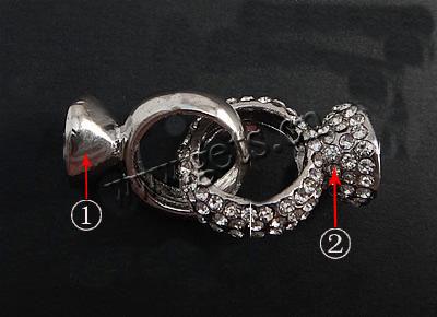 Zinc Alloy Interlocking Clasp, plated, with rhinestone, more colors for choice, 22x17mm, 21x16mm, Hole:Approx 8mm, Sold By Set