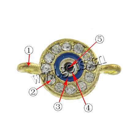Connecteur de bijoux de mauvais œil, alliage de zinc, Placage, émail & avec strass & boucle de 1/1, plus de couleurs à choisir, 12.5x12.5x2mm, Trou:Environ 2mm, Vendu par PC