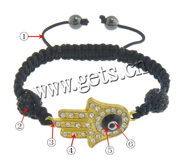 Hamsa Bracelets, Zinc Alloy, with Nylon Cord, Hand, plated, more colors for choice, 8mm, 10mm, 35x21x5mm, Length:Approx 6-11 Inch, Sold By Strand